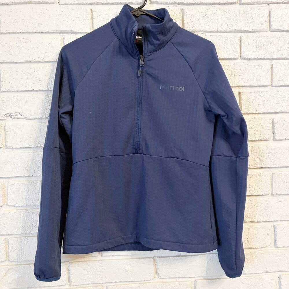 Marmot Leconte Fleece Half Zip Pullover Women's S Navy Tech Grid Stand Up Collar